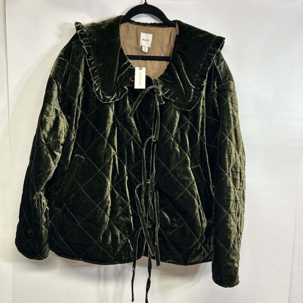 Anthropologie Velvet Quilted Puffer Jacket - Dark Green